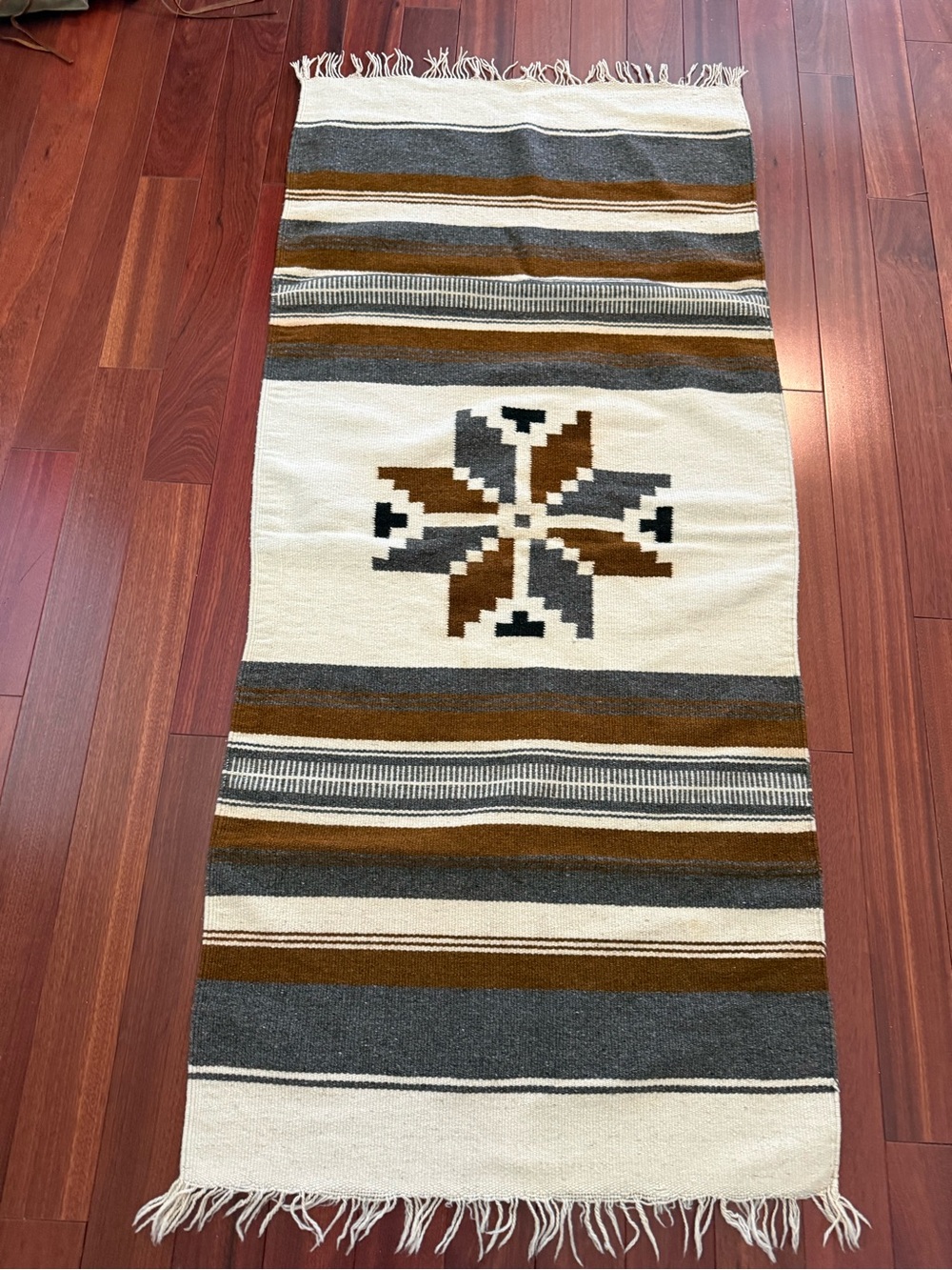 VTG Aztec Southwest Mexican Geometric Wool Throw Rug Blanket Tapestry 56 X 25.5